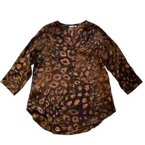 Casual Studio Bohemian Print Silk Shirt Size M Brown
